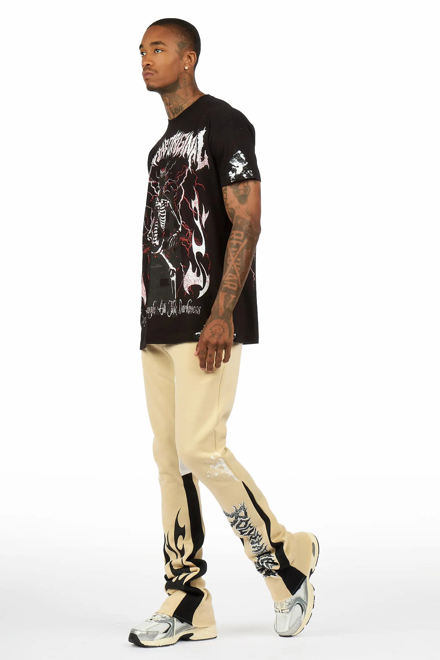 Deathrow 2.0 Black/Beige T-Shirt/Stacked Flare Pant Set