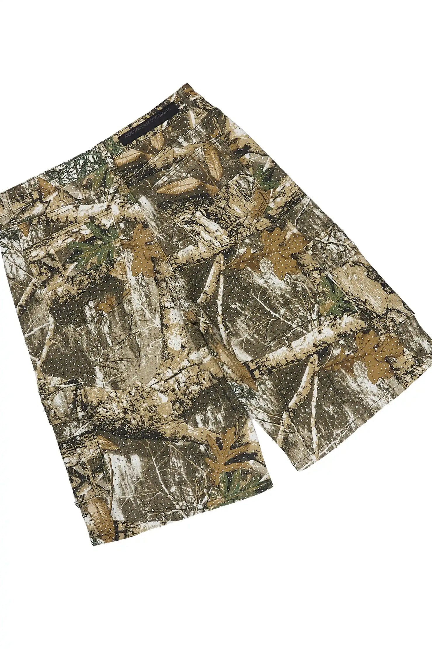 Sevyn White/Tree Camo Rhinestone T-Shirt Denim Short Set