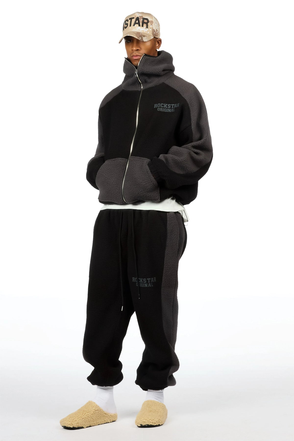 Minero Sherpa Black Zip Up Hoodie/Jogger Track Set