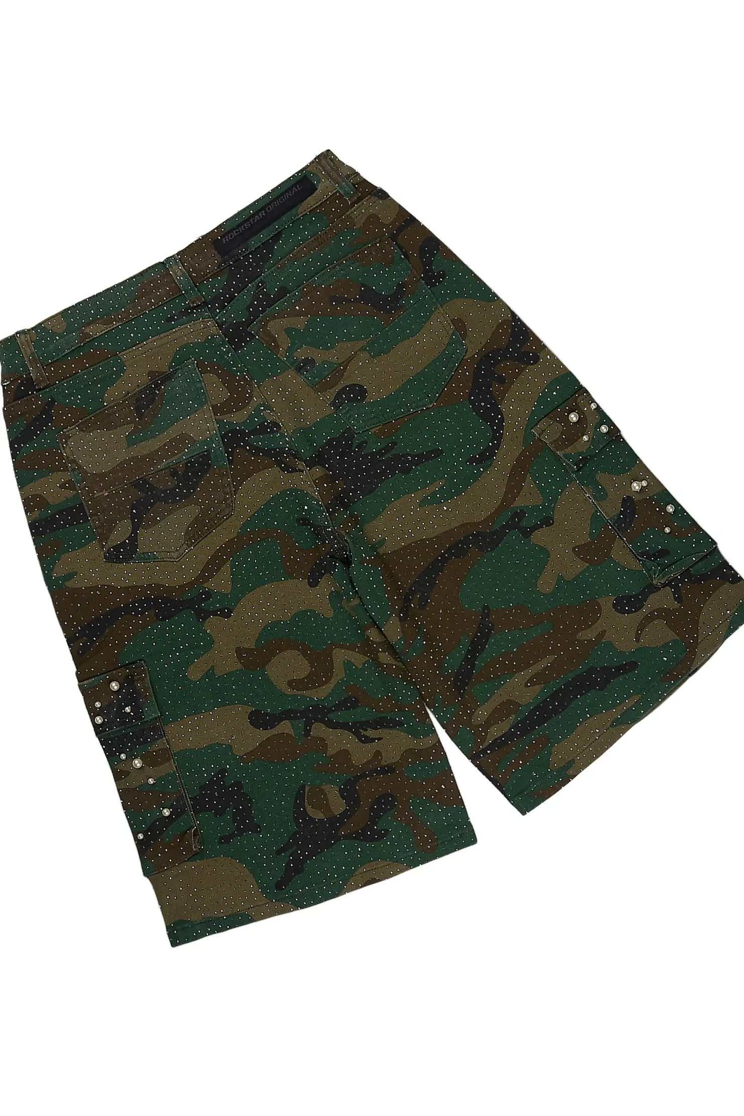 Sevyn White/Camo Rhinestone T-Shirt Denim Short Set