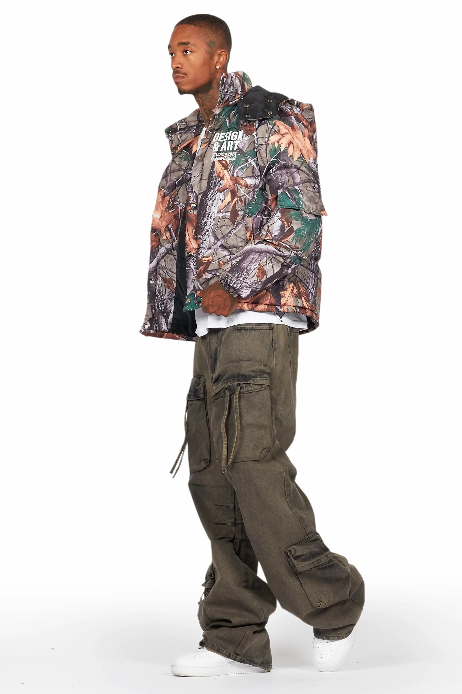 Cazer Dark Grey Baggy Fit Cargo Jean