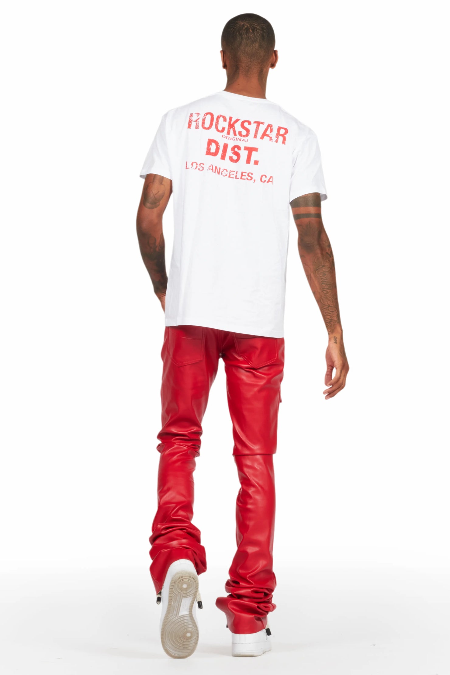 Petrus Red PU Stacked Flare Leather Jean