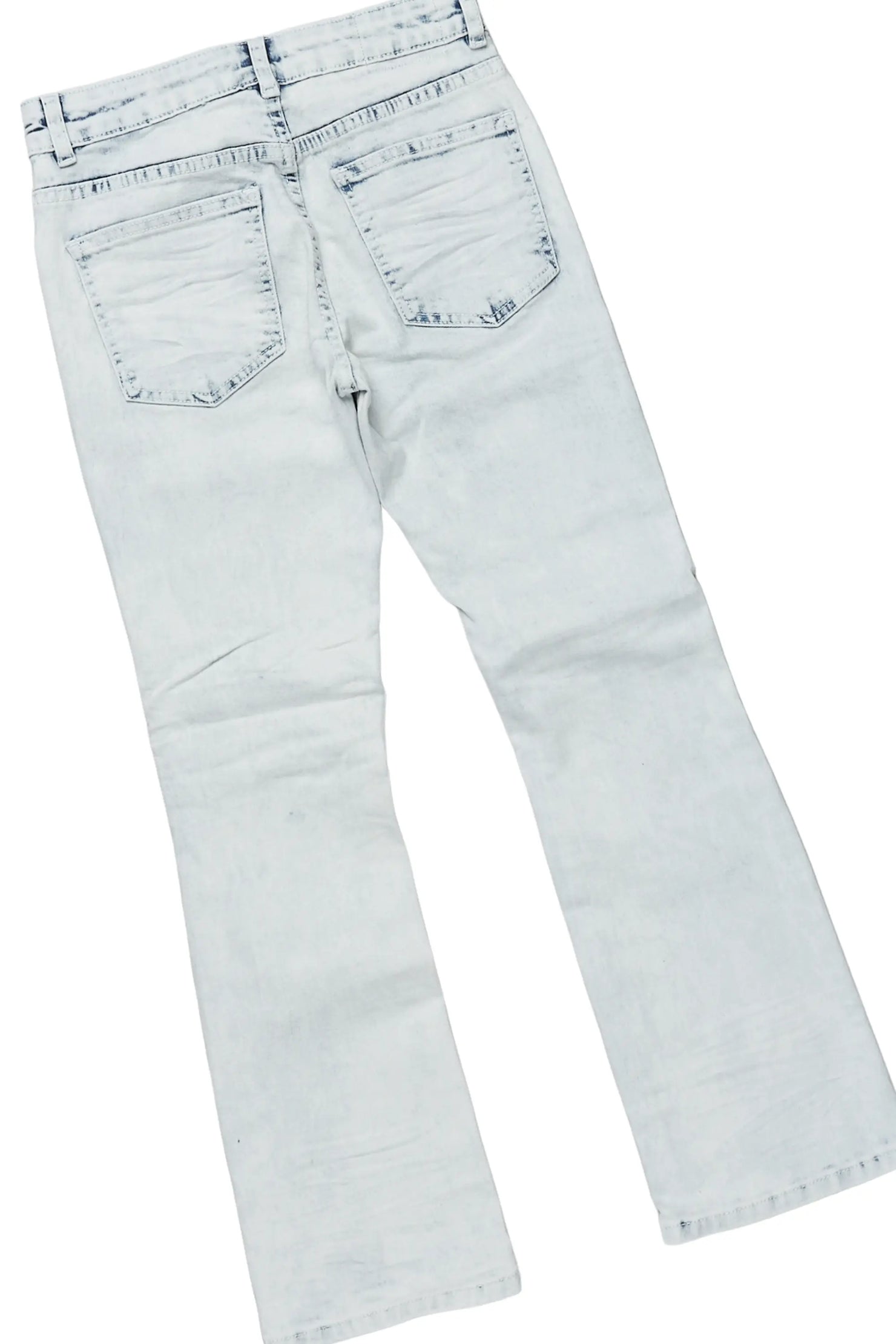 Boys Yasir White/Light Blue T-Shirt/Stacked Flare Jean Set