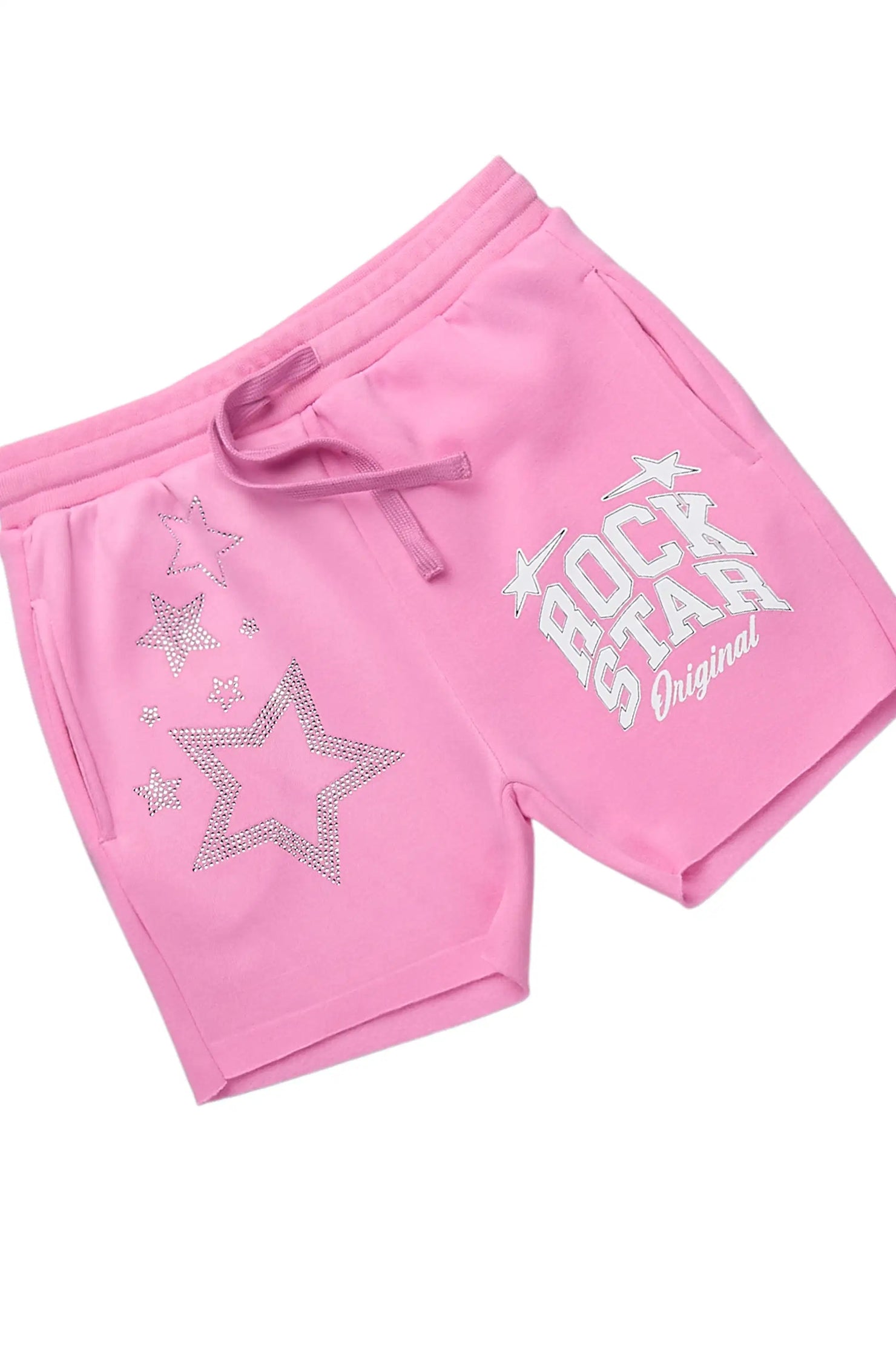 Girls Flaveya White/Pink Rhinestone T-Shirt Short Set