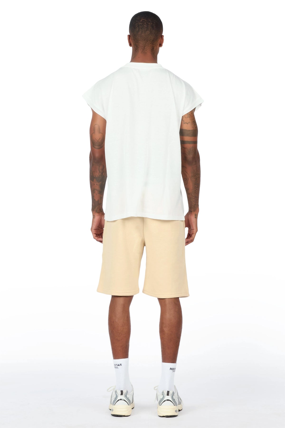 Zig White/Beige Cut Sleeve T-Shirt/Short Set