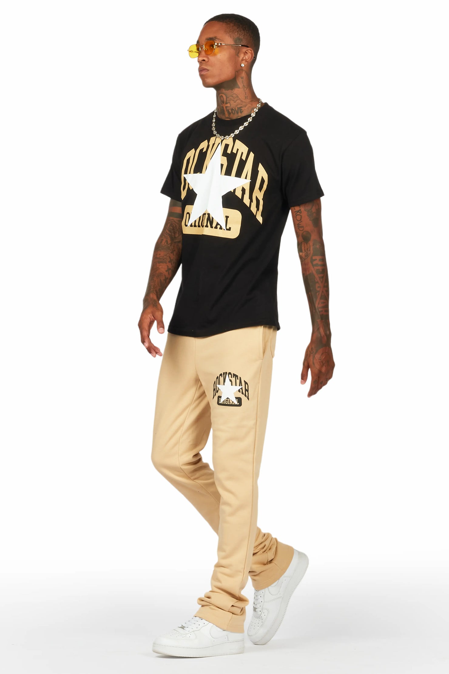 Mallor Black/Beige T-Shirt/Stacked Track Set