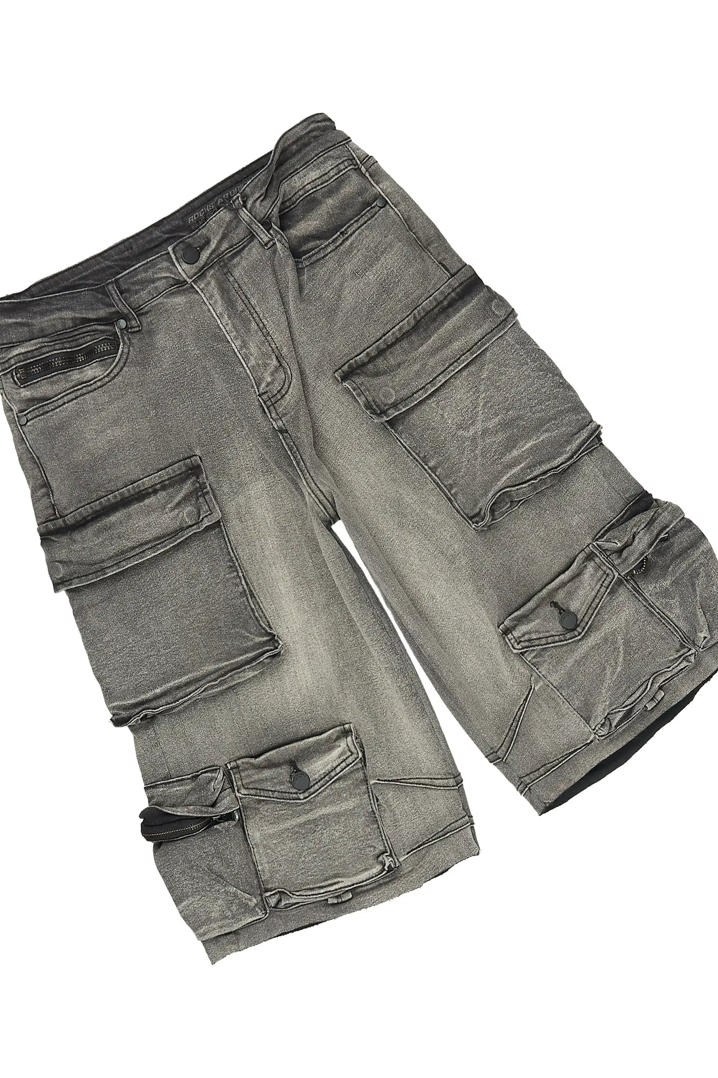 Grill 3.0 Heather Grey/Grey Oversized Graphic T-Shirt & Mahesh Baggy Cargo Jean Short