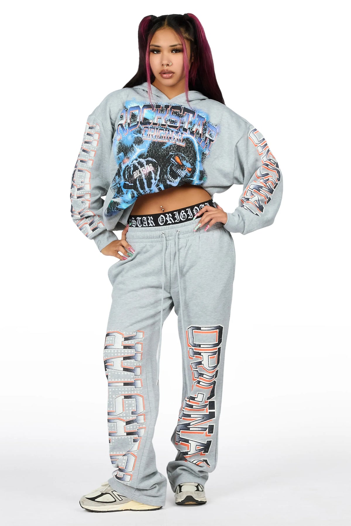 Xanthea Heather Grey Graphic Baggy Fit Track Set