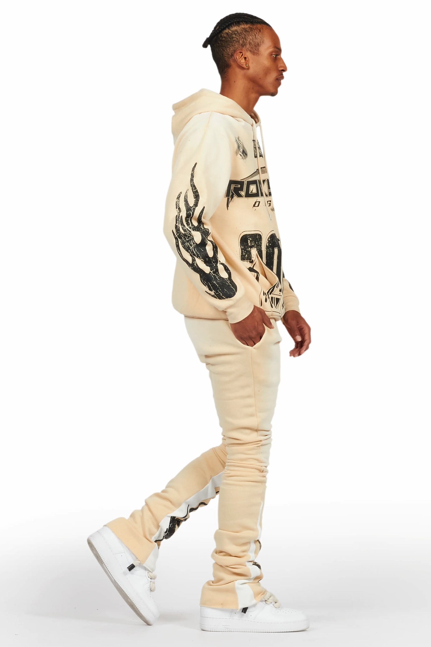 Boaz Beige Super Stacked Hoodie Track Set