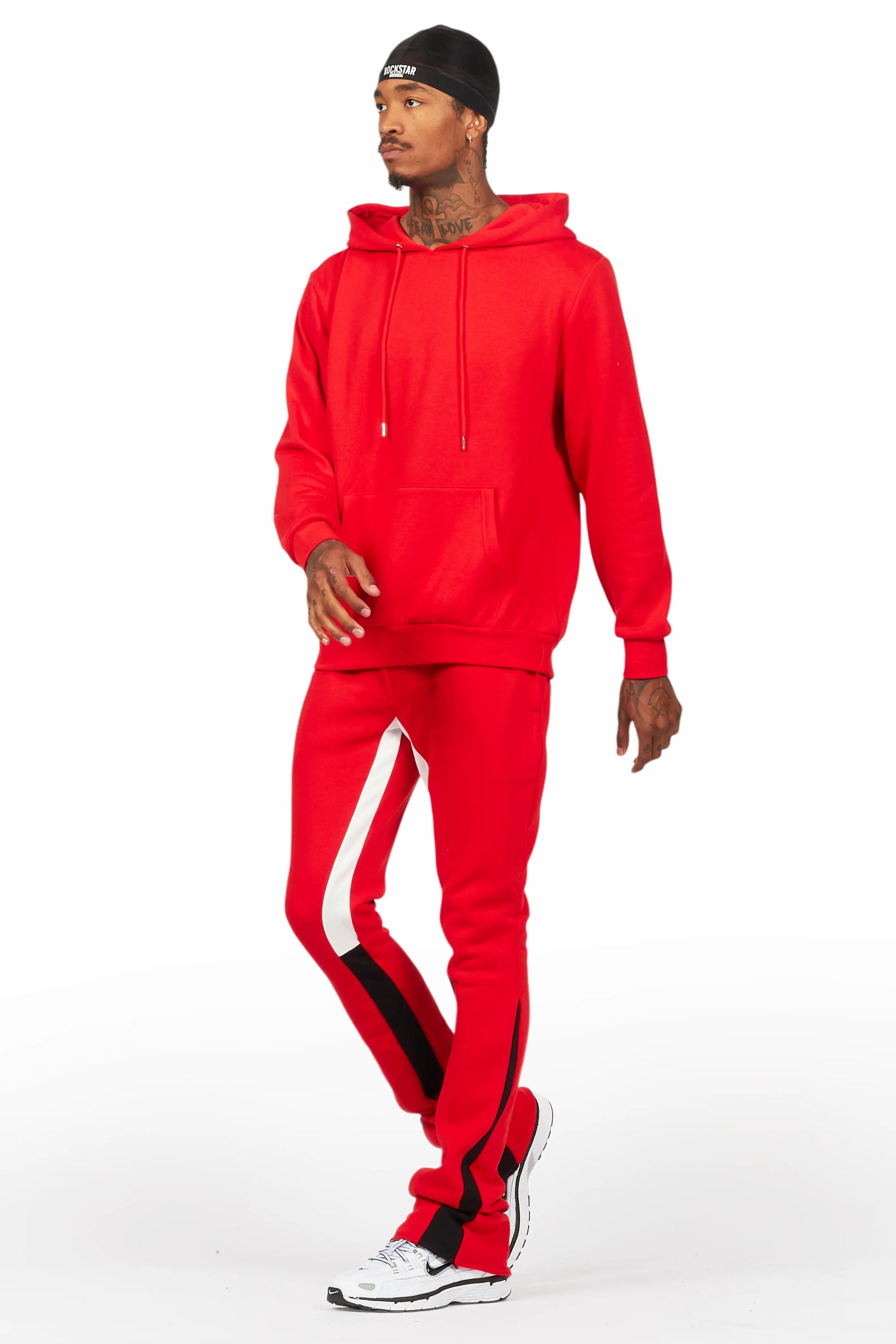 Basic Red Hoodie/Stacked Flare Track Set