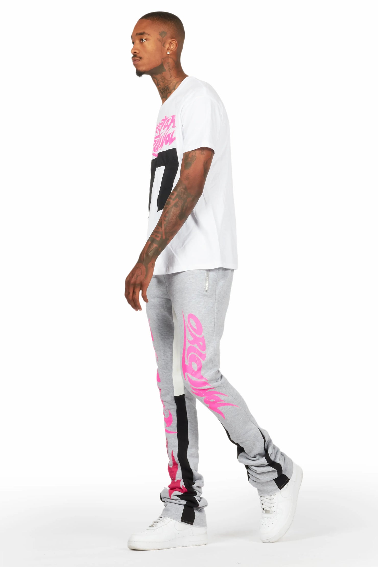 Helki White/Grey T-Shirt/Stacked Flare Track Set