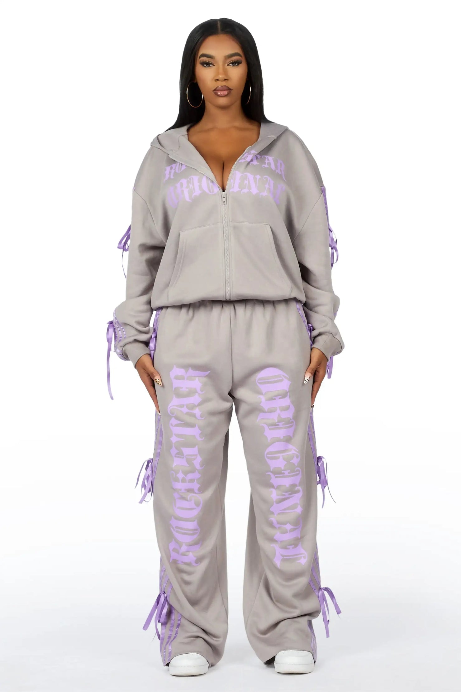 Kettisha Grey Lace Up Baggy Track Set