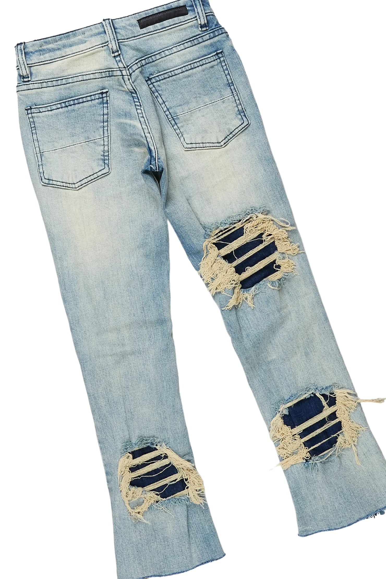 Girls Indie White/Blue T-Shirt/Stacked Flare Jean Set