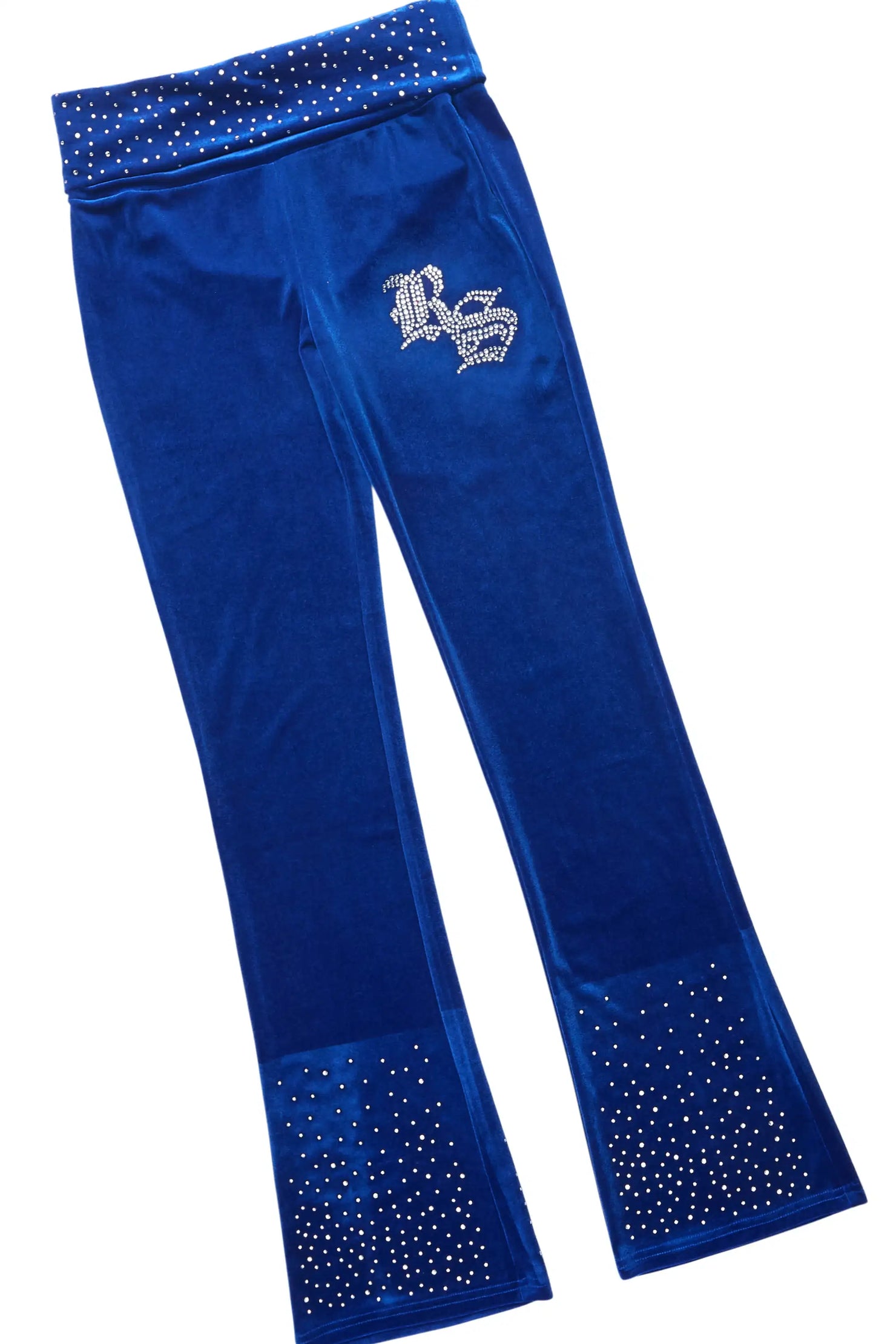 Rachell Royal Blue Rhinestone Velour Stacked Track Set