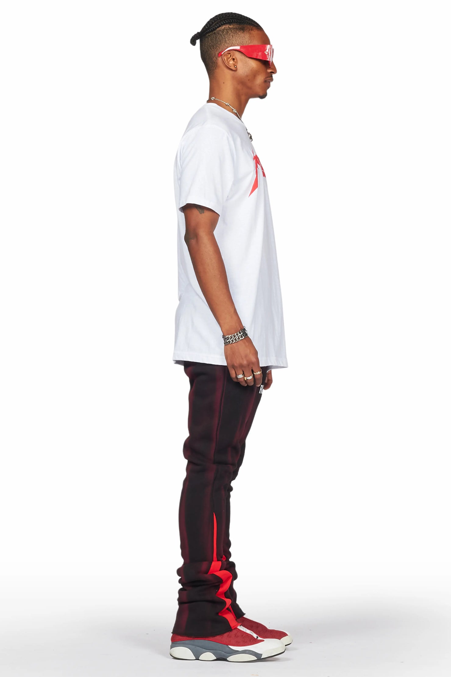 Firoz Black/Red Graphic Stacked Flare Pant