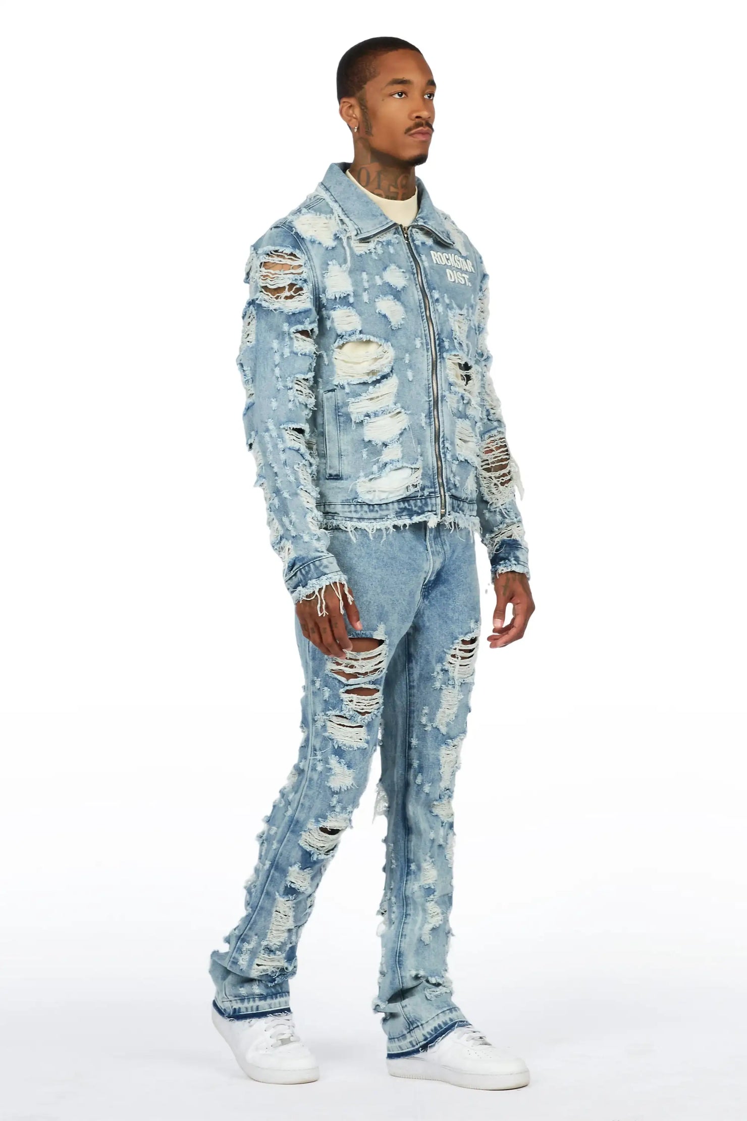 Faro Light Blue Denim Jacket/Stacked Flare Jean Set