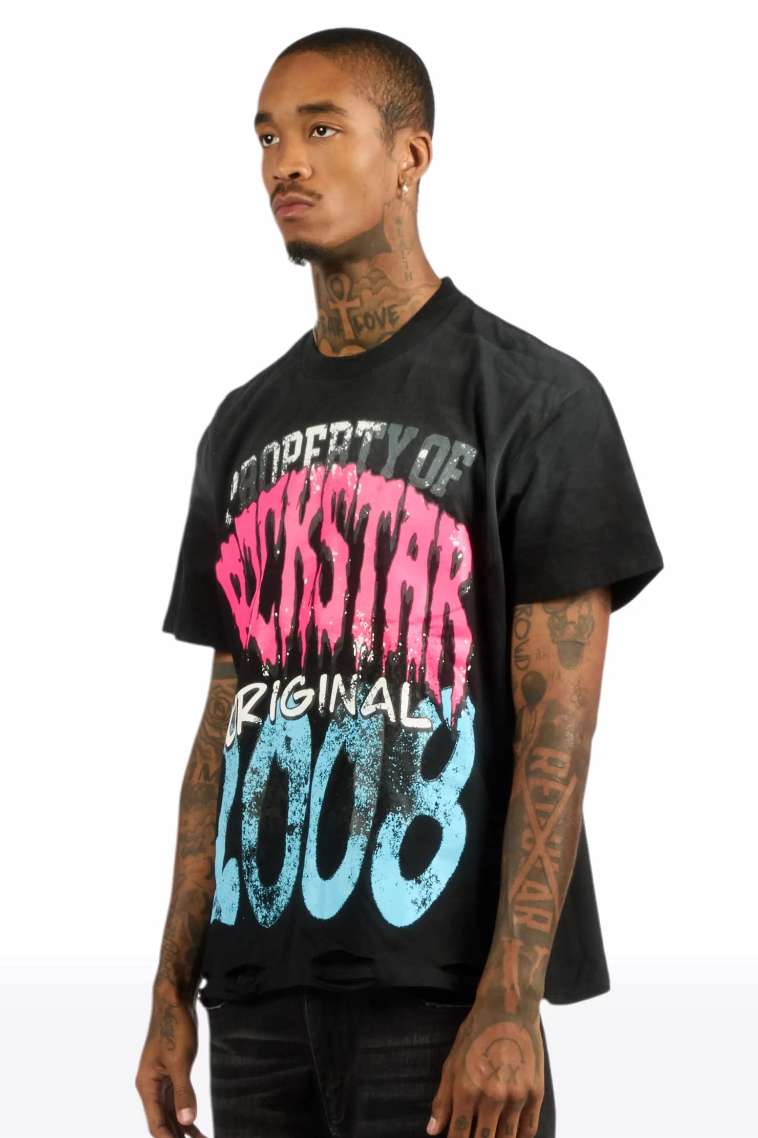 Raezion Black Oversized Graphic T-Shirt