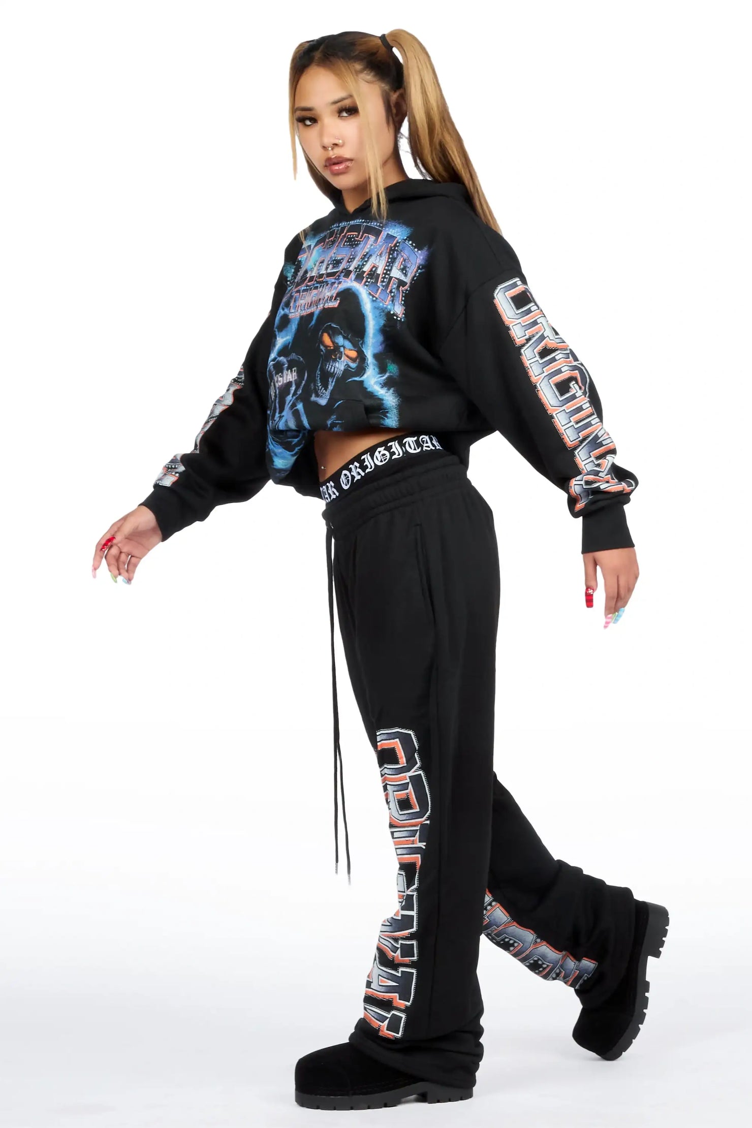 Xanthea Black Graphic Baggy Fit Track Set