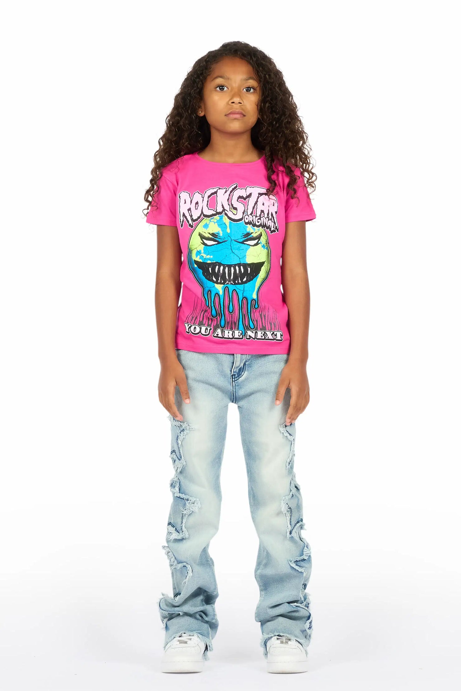 Girls Sinayah Light Wash Stacked Flare Jean