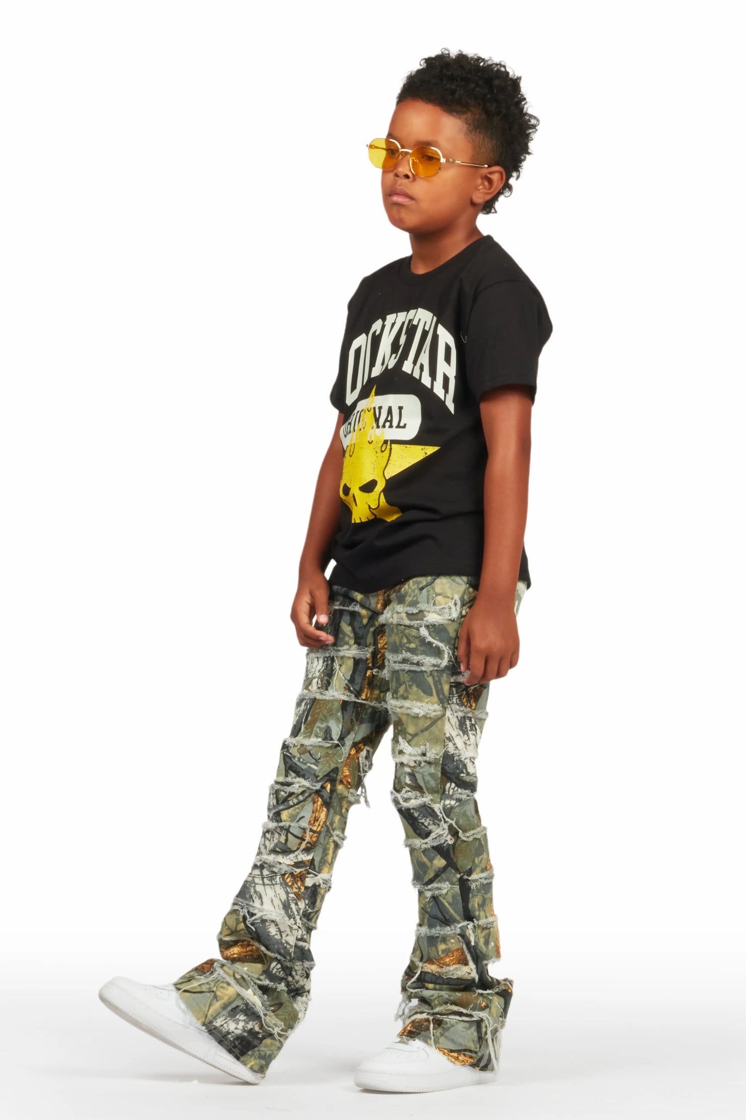 Boys Semaj Tree Camo T-Shirt/Stacked Flare Jean Set