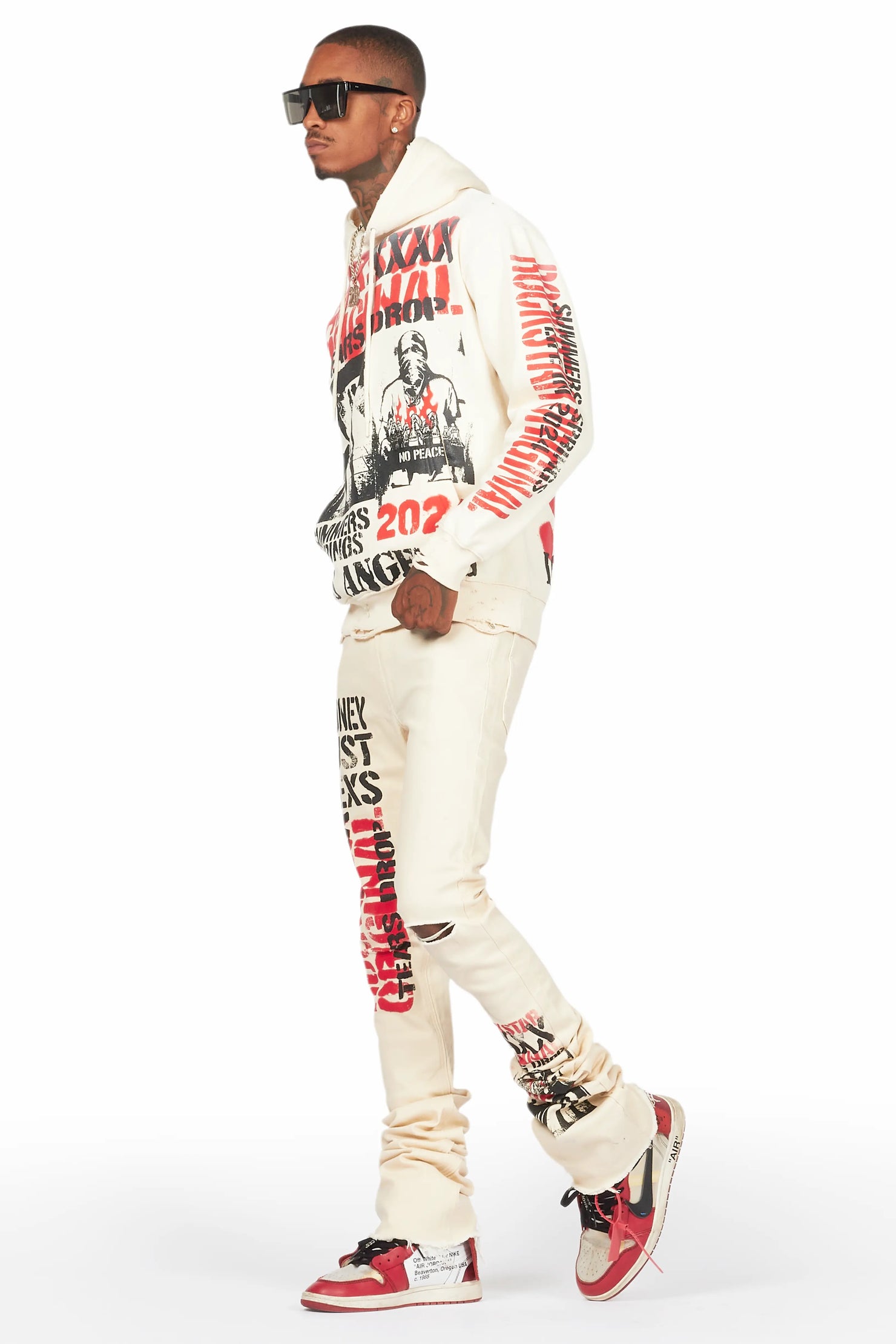 Omer Beige Hoodie & Josiah Stacked Flare Jean Bundle