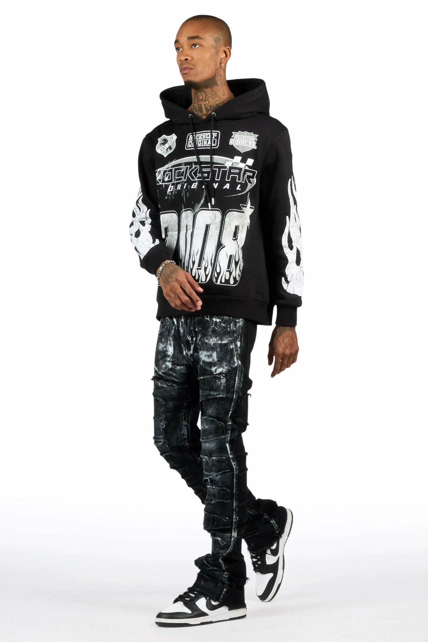 Amos Black/Black Hoodie/Stacked Flare Jean Set