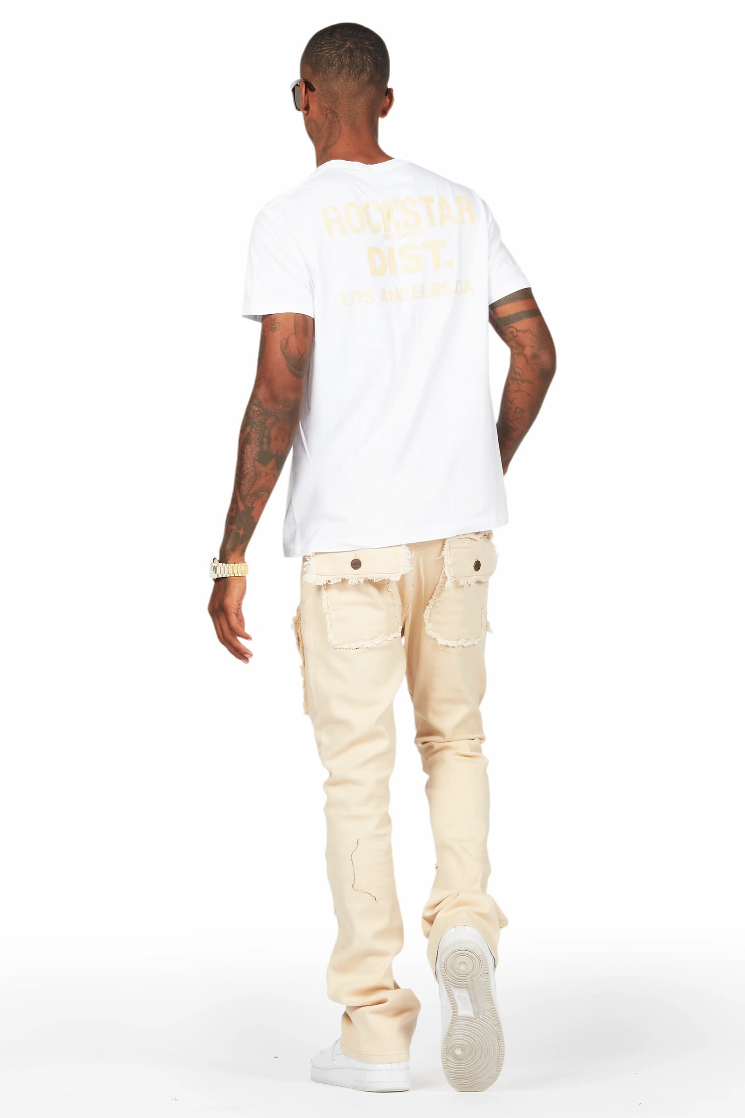 Lake White/Beige T-Shirt/Stacked Flare Cargo Jean Bundle