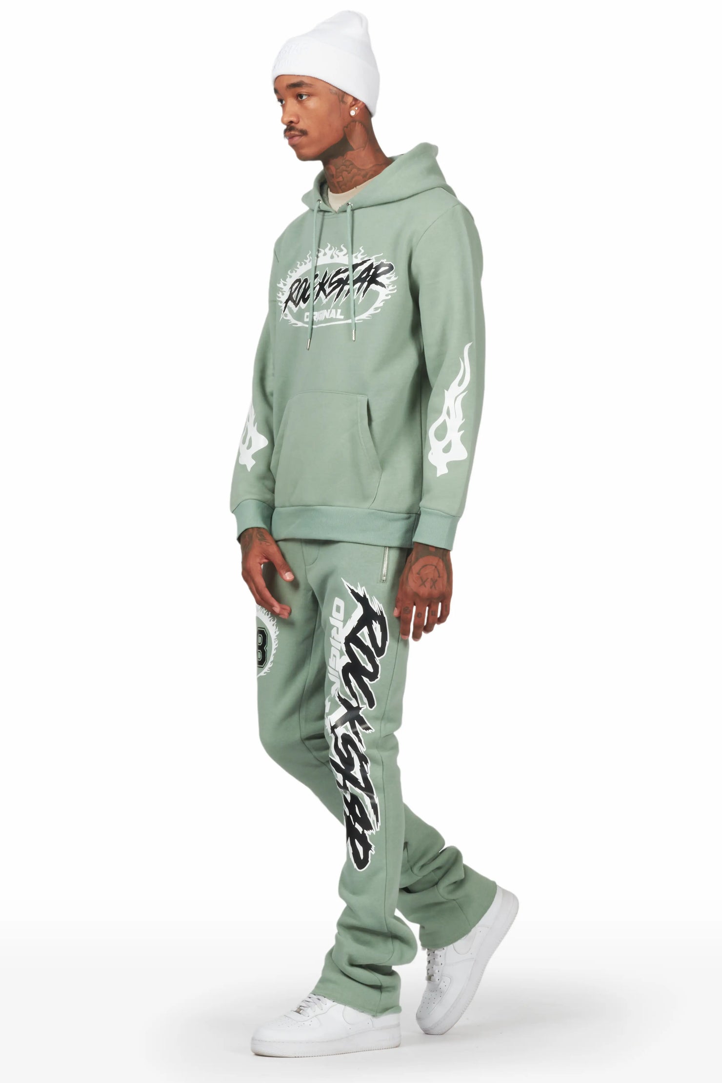 Draven Sage Hoodie/Stacked Flare Track Pant Set