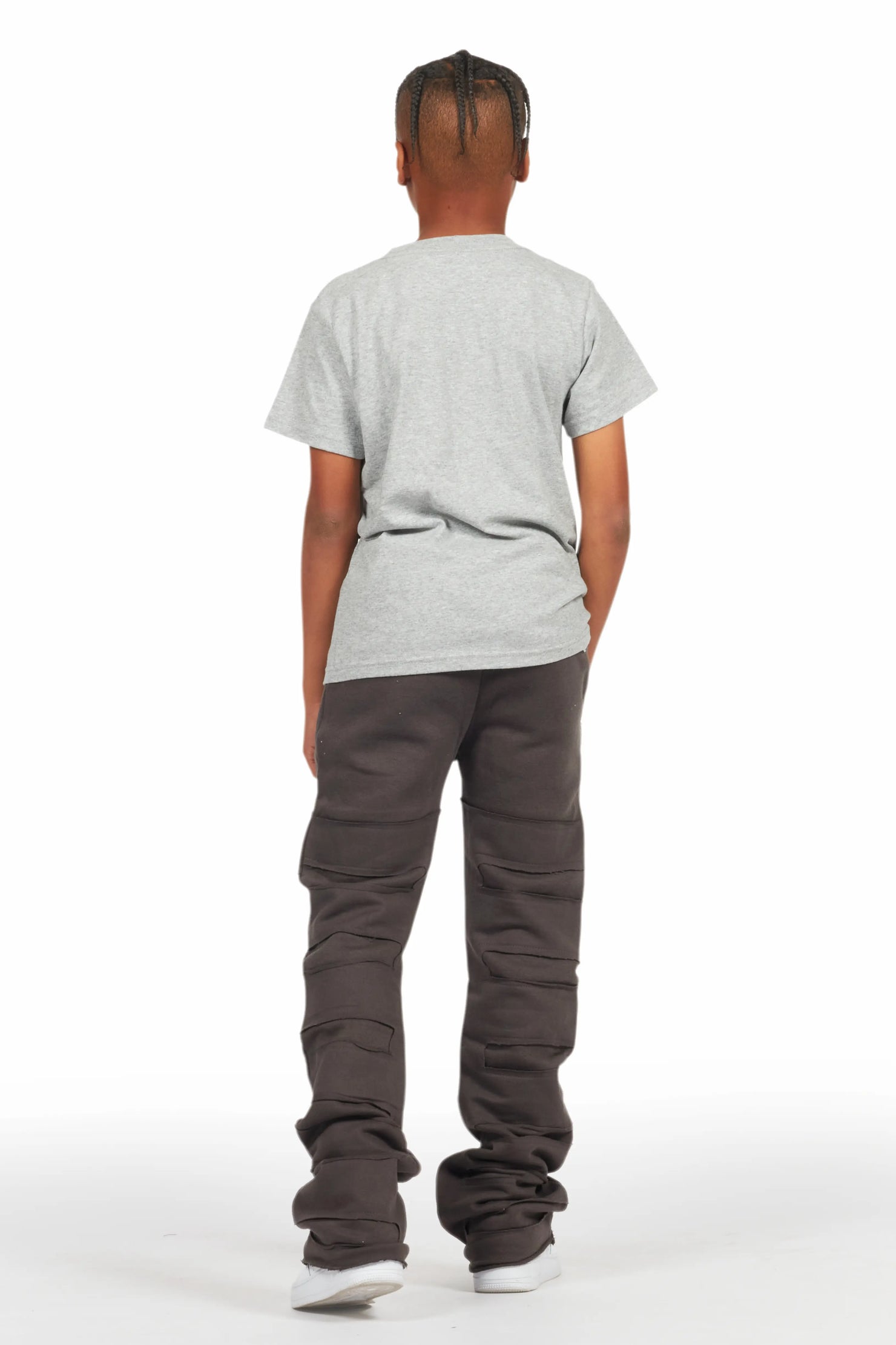 Boys Emilio Vintage Grey Stacked Flare Track Pant