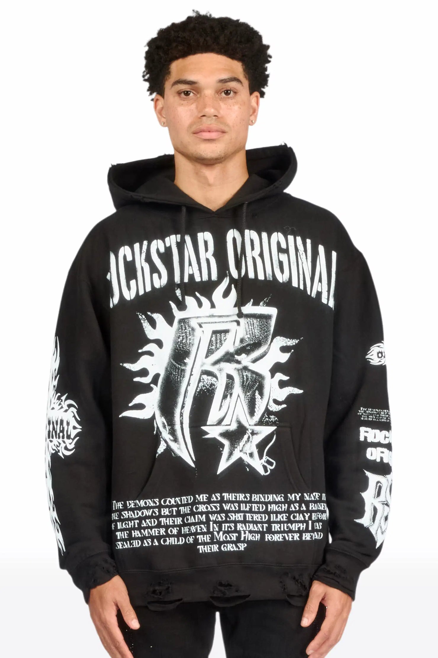 Raxil Black/Multi Distressed Graphic Hoodie