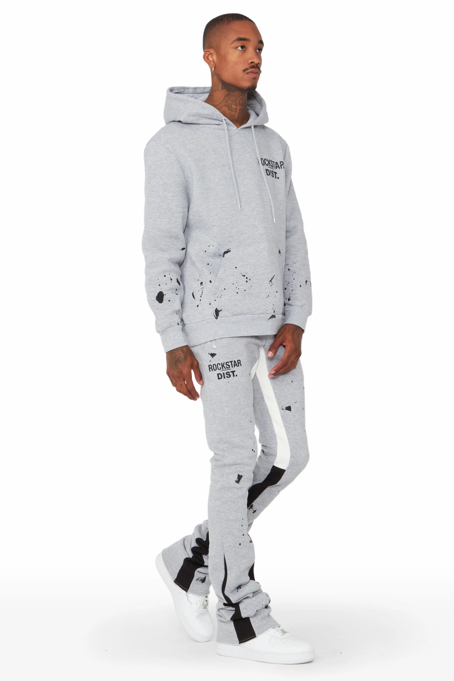 Raffer Grey/White Hoodie/Super Stacked Flare Pant Set