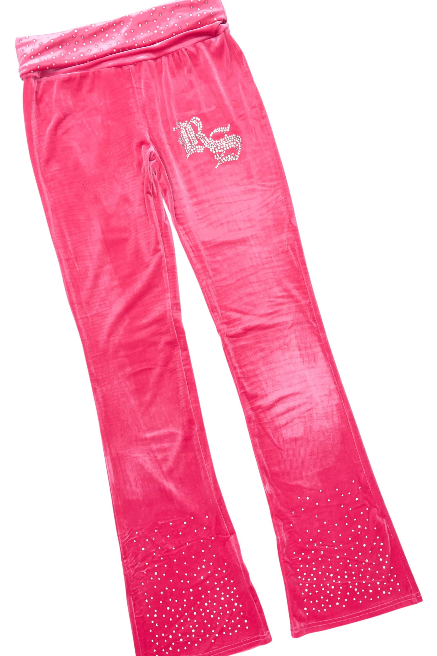 Rachell Hot Pink Rhinestone Velour Stacked Track Set