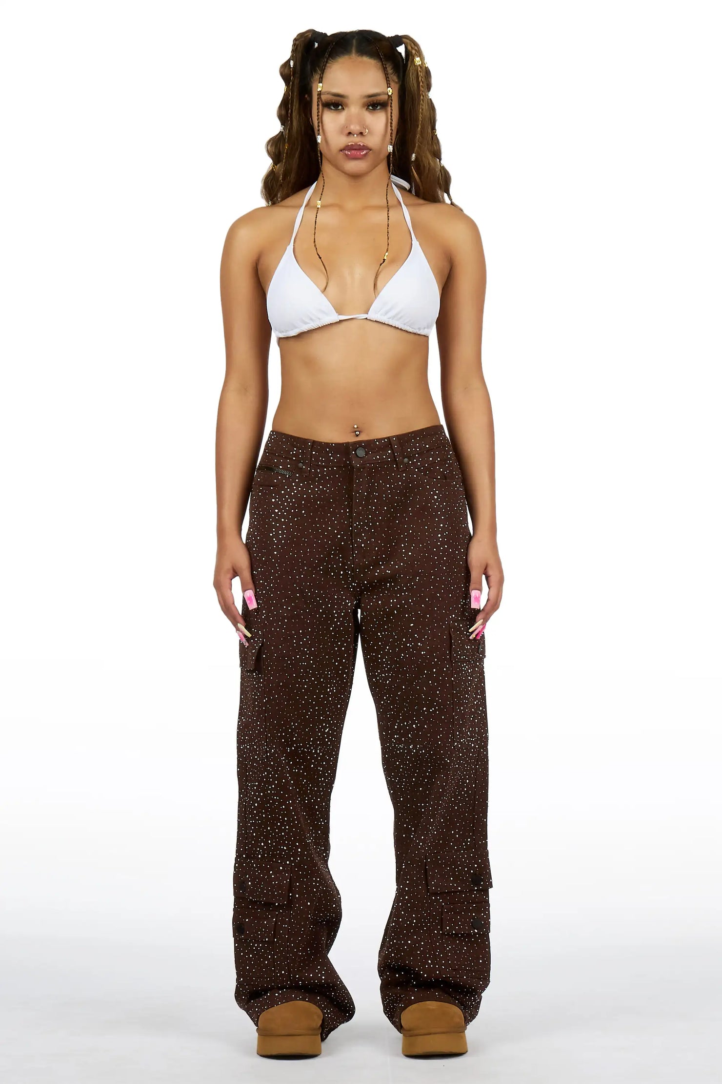 Dominika Brown Rhinestone Baggy Fit Jean