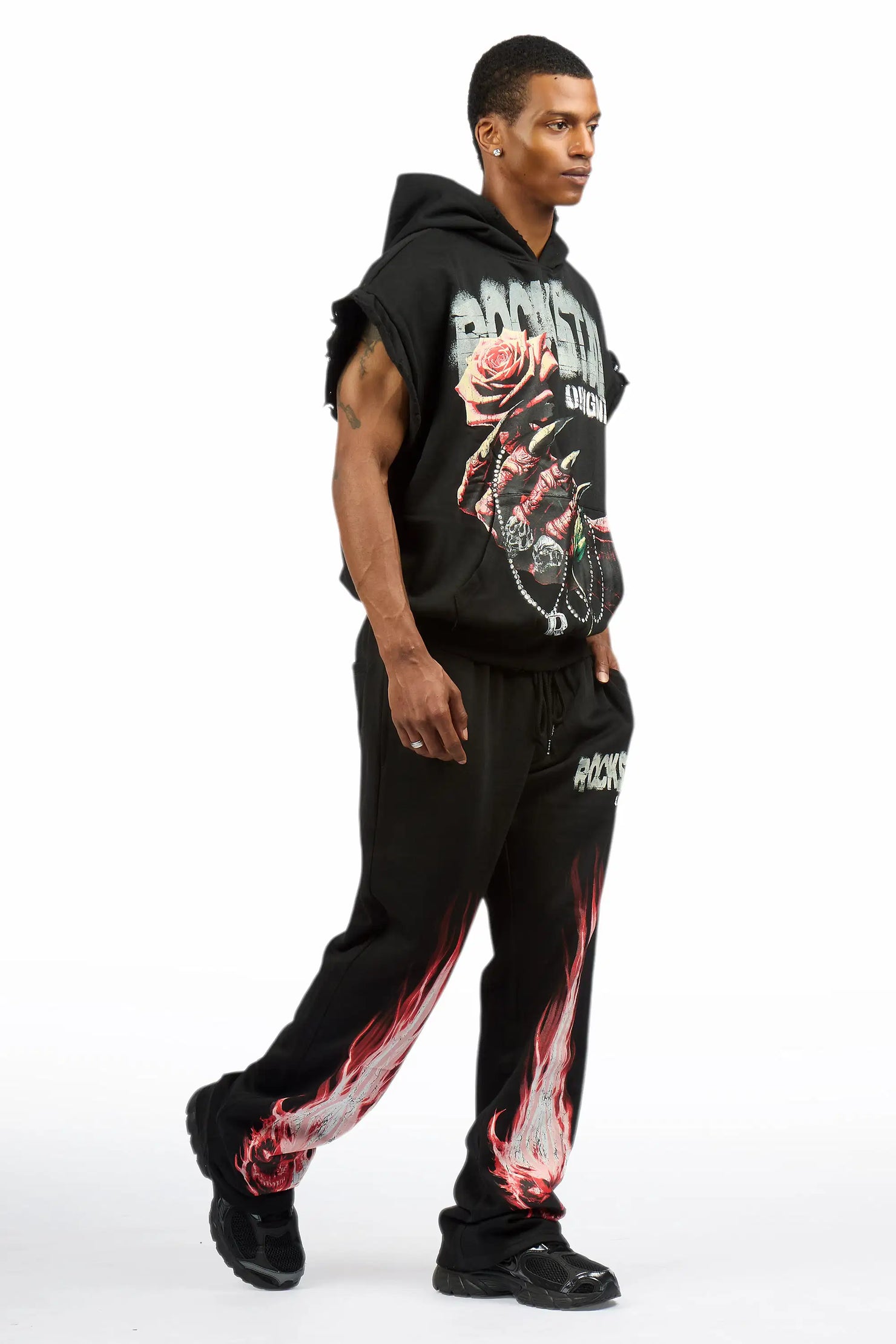 Azyrx Black Cut Sleeve Hoodie/Baggy Pant Track Set