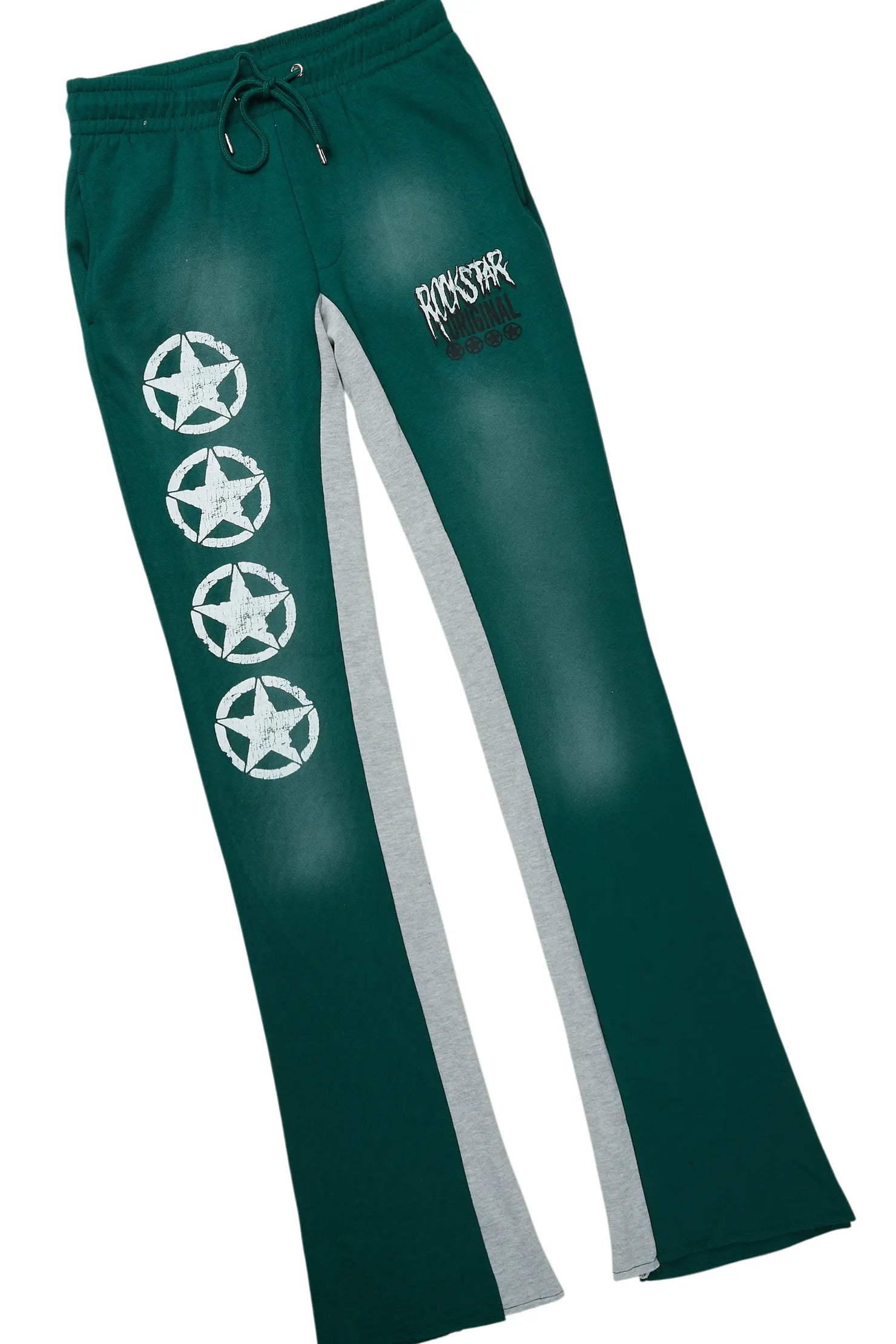 Wizzurd White/Green T-Shirt/Stacked Baggy Track Pant Set