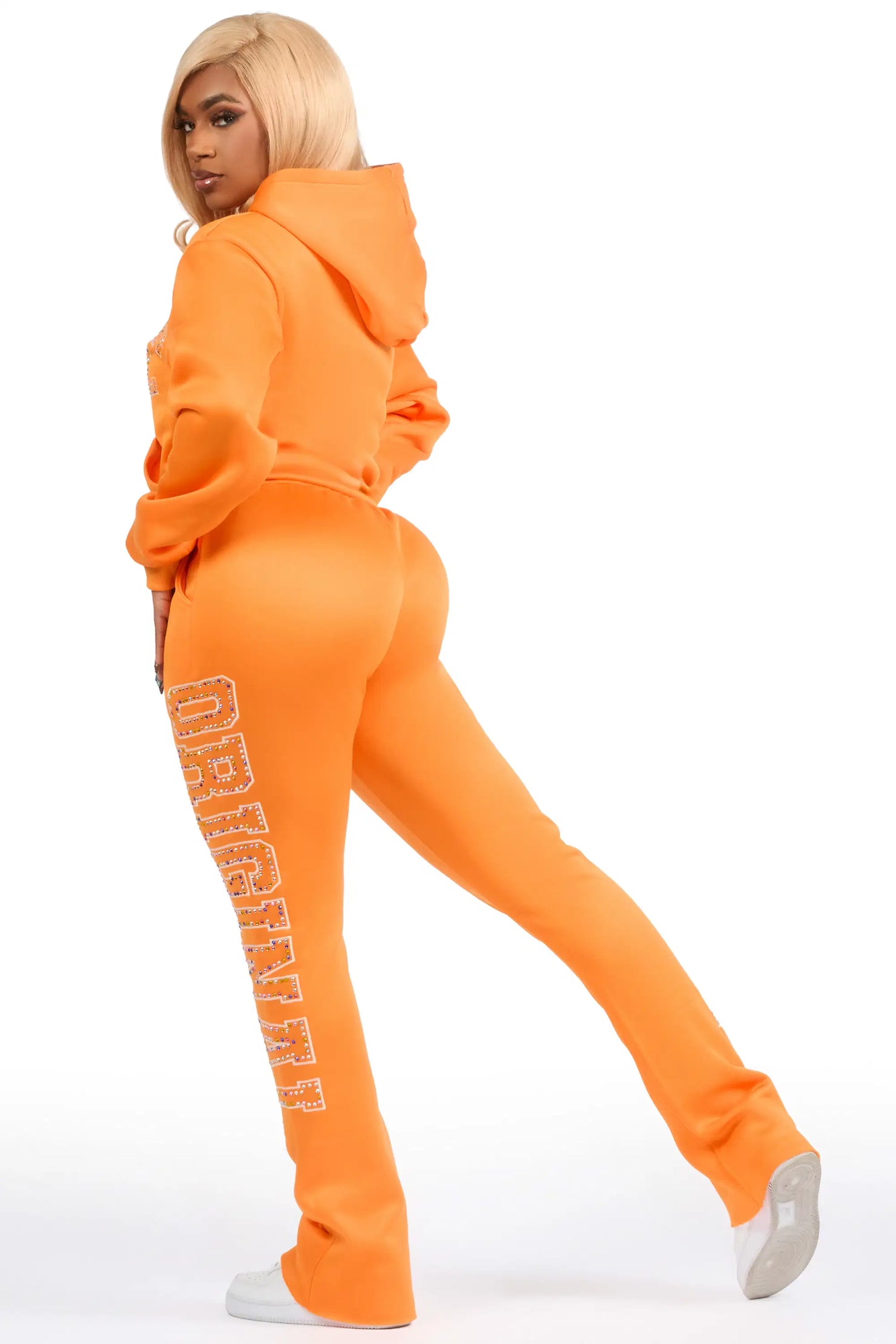 Quianna Orange Rhinestone Stacked Track Set