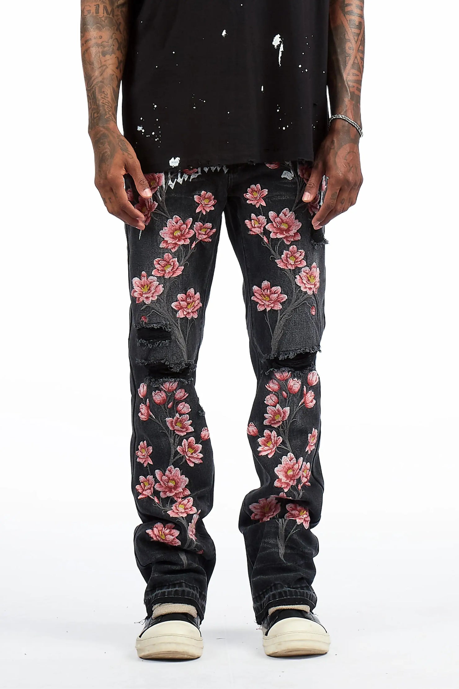 Folor Dark Grey Stacked Flare Jean