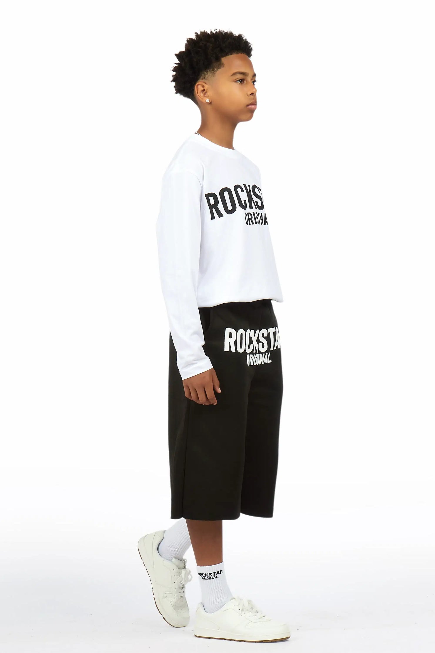 Boys Mikasso White/Black L/S T-Shirt Jort Set