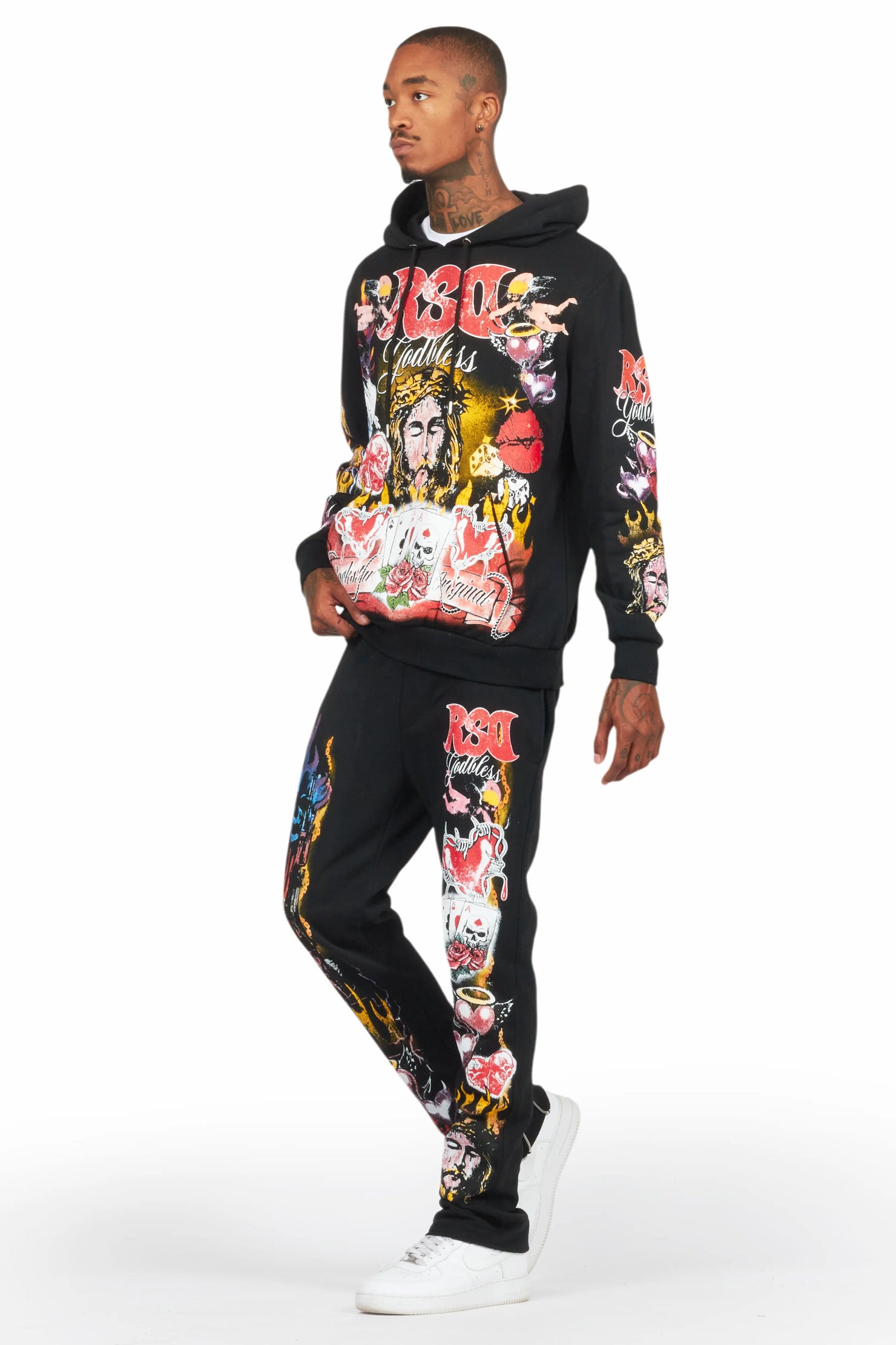 Germain Black Slim Fit Hoodie Track Set