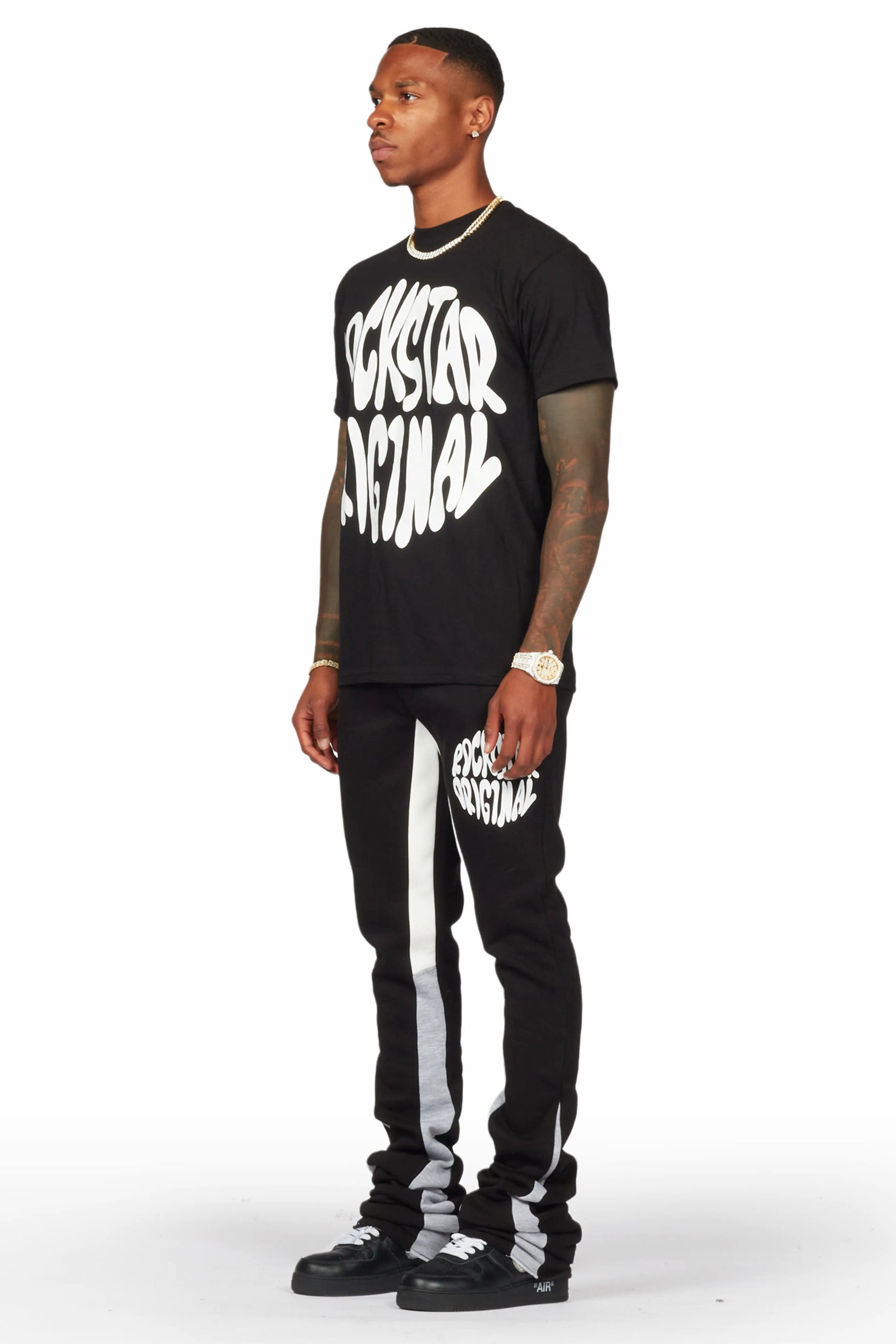 Thierry Black T-Shirt/Super Stacked Flare Track Pant Set