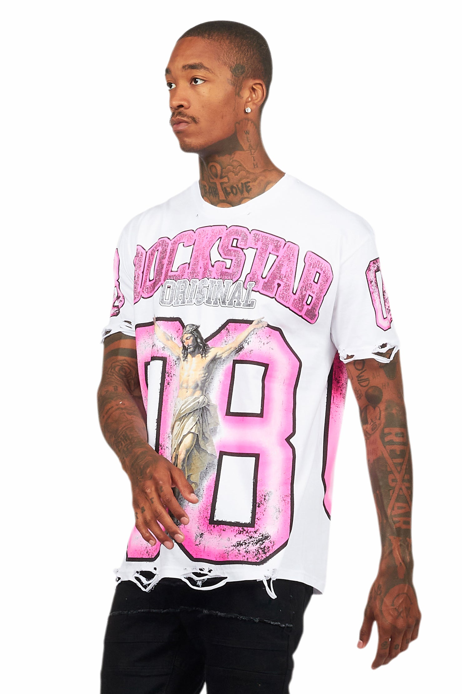 Fields White/Pink Oversized Graphic T-Shirt
