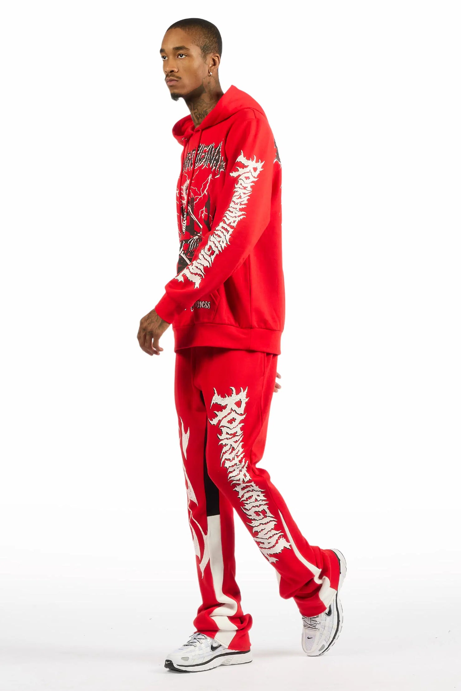 Deathrow Red Hoodie/Stacked Track Pant Set