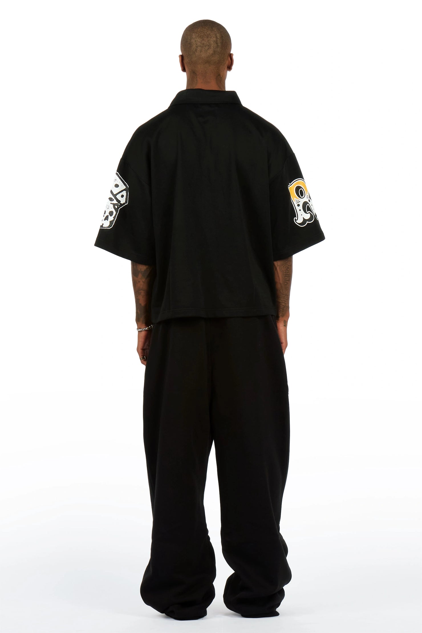 Forbidden Black Crop Boxy Polo/Fleece Baggy Track Set