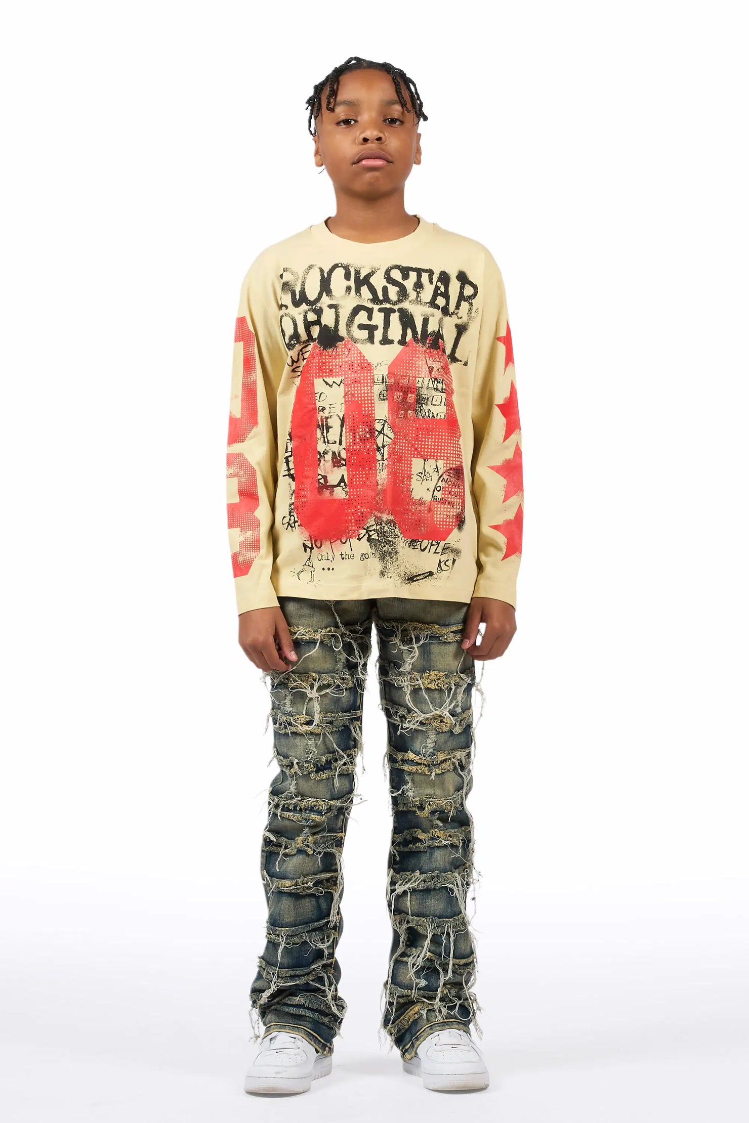 Boys Waylon Tint Stacked Flare Frayed Jean