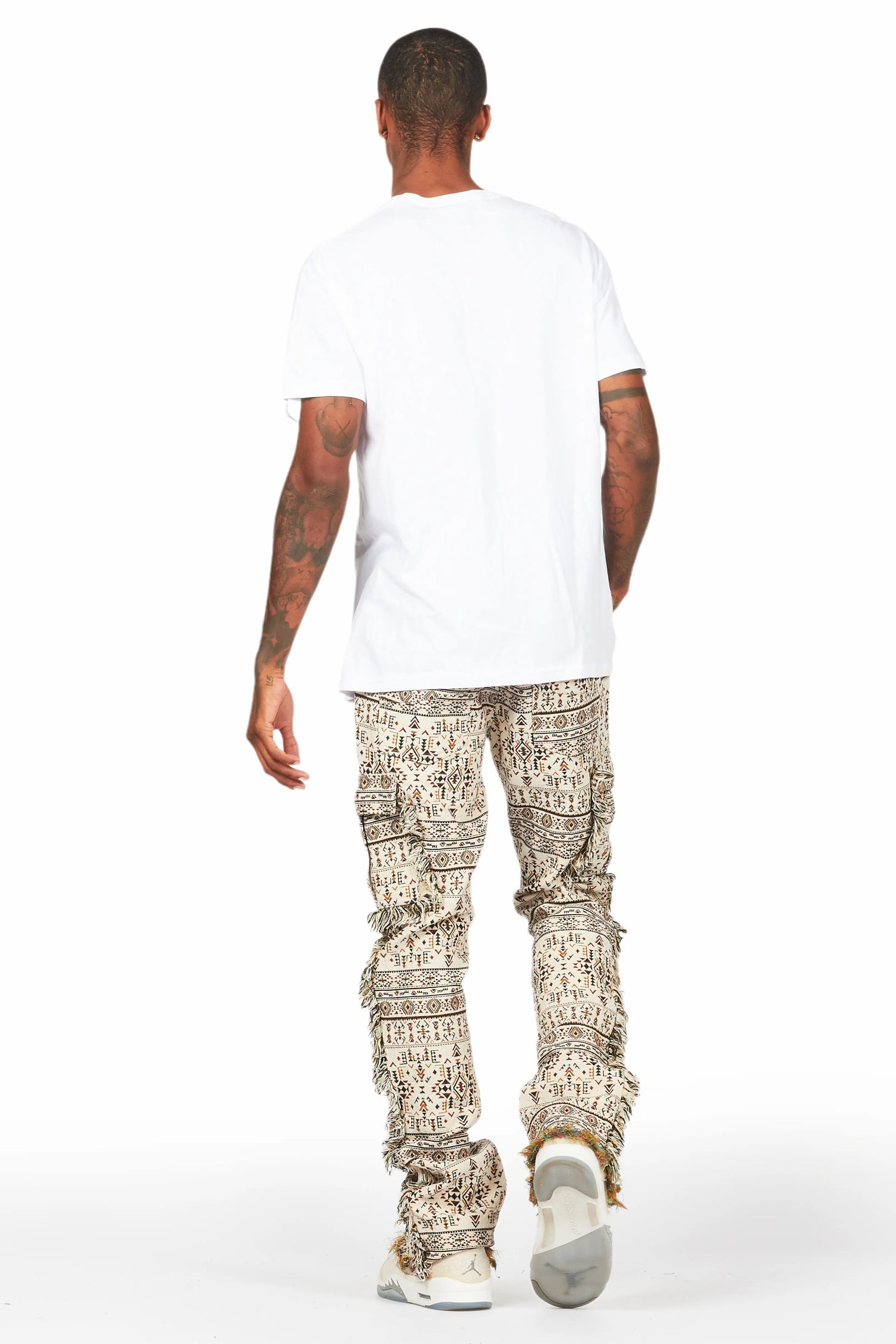 Ayaki Beige Slim Tapestry Flare Jean