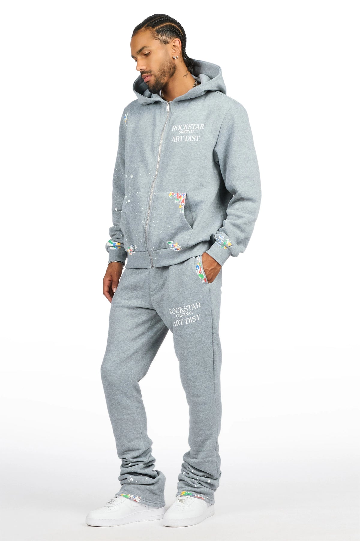 Art Dist Heather Grey Zip Up Hoodie/Stacked Track Set