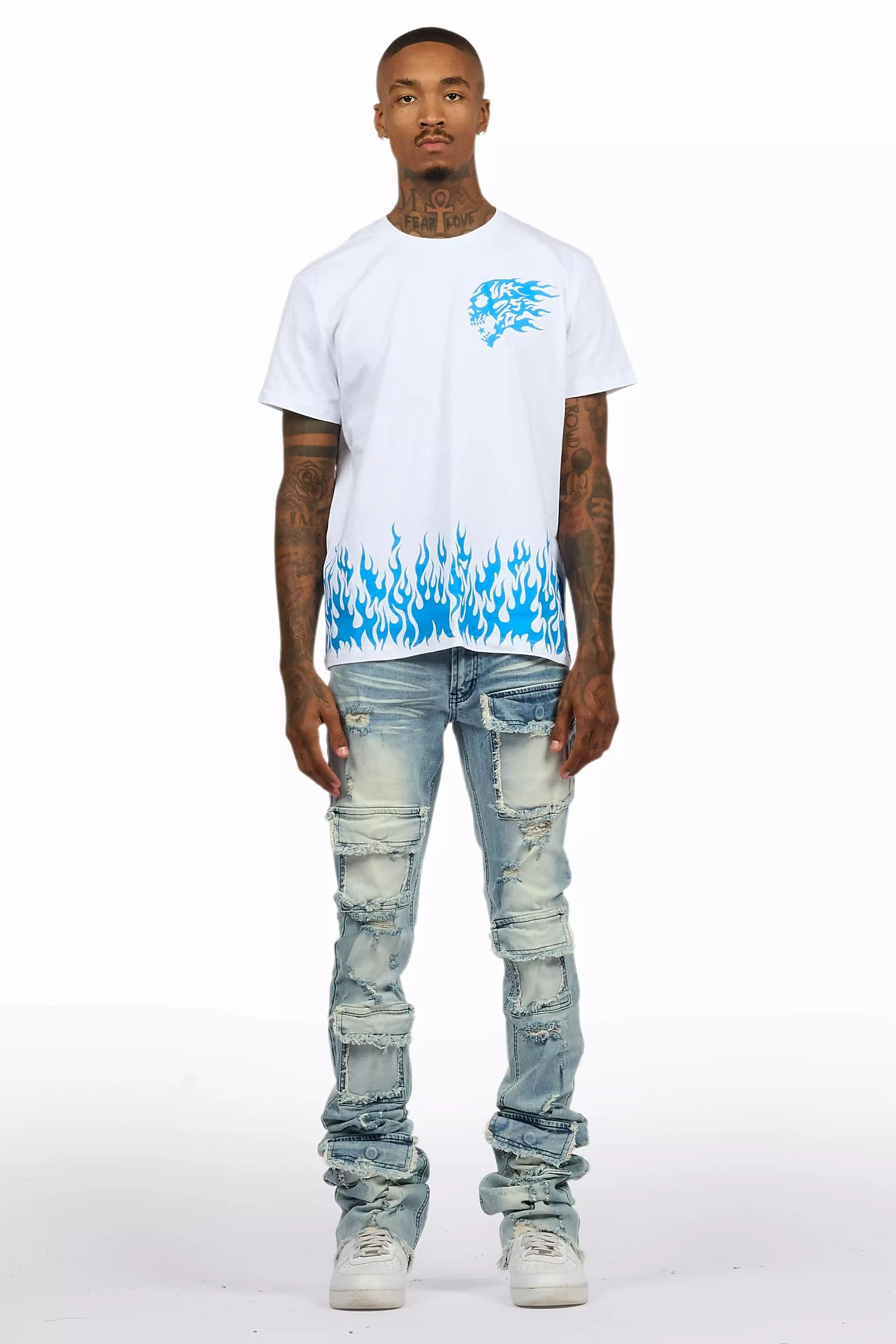 Bubble White/Blue T-Shirt/Super Stacked Flare Jean Bundle