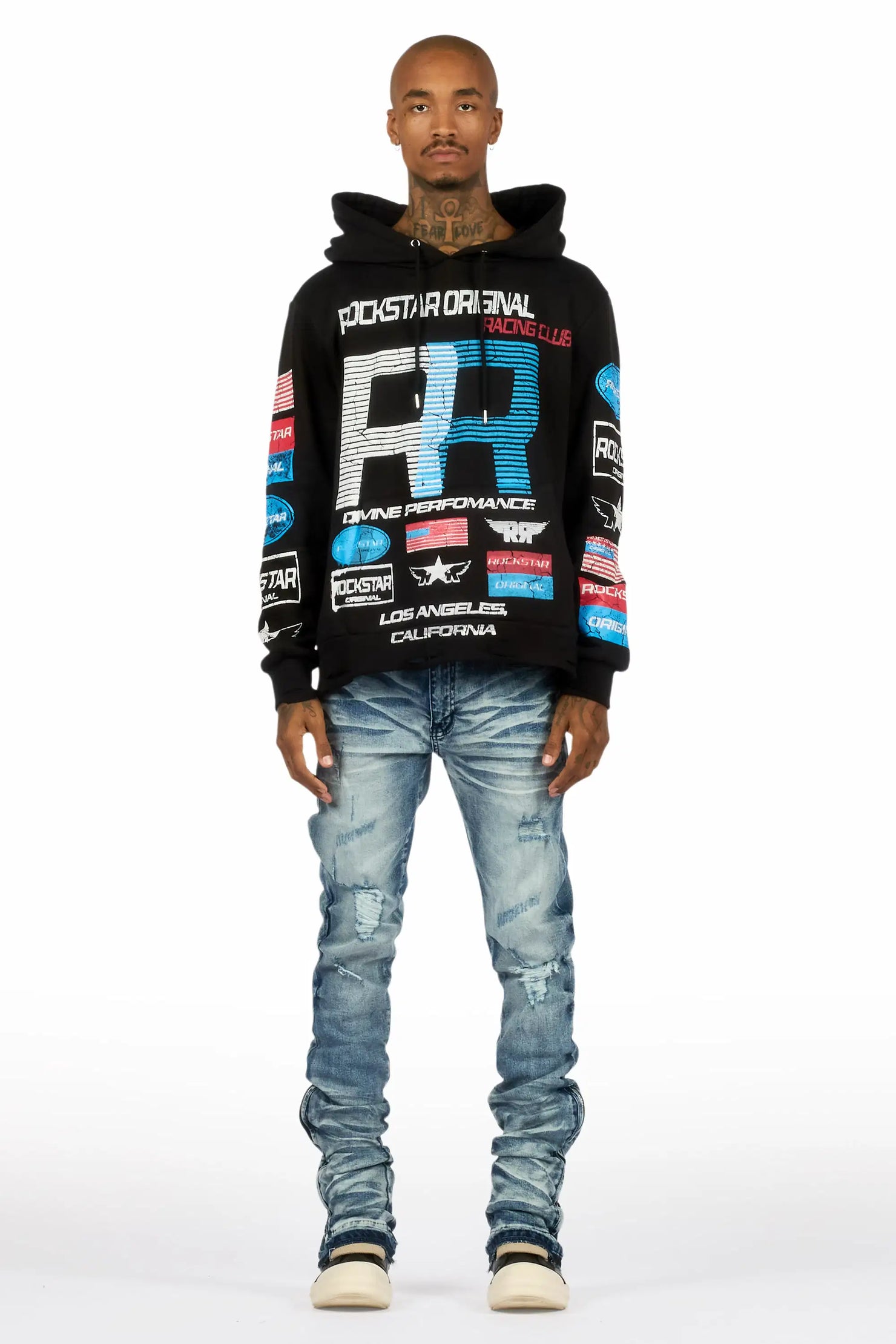 Jaymes Dark Blue Stacked Flare Jean