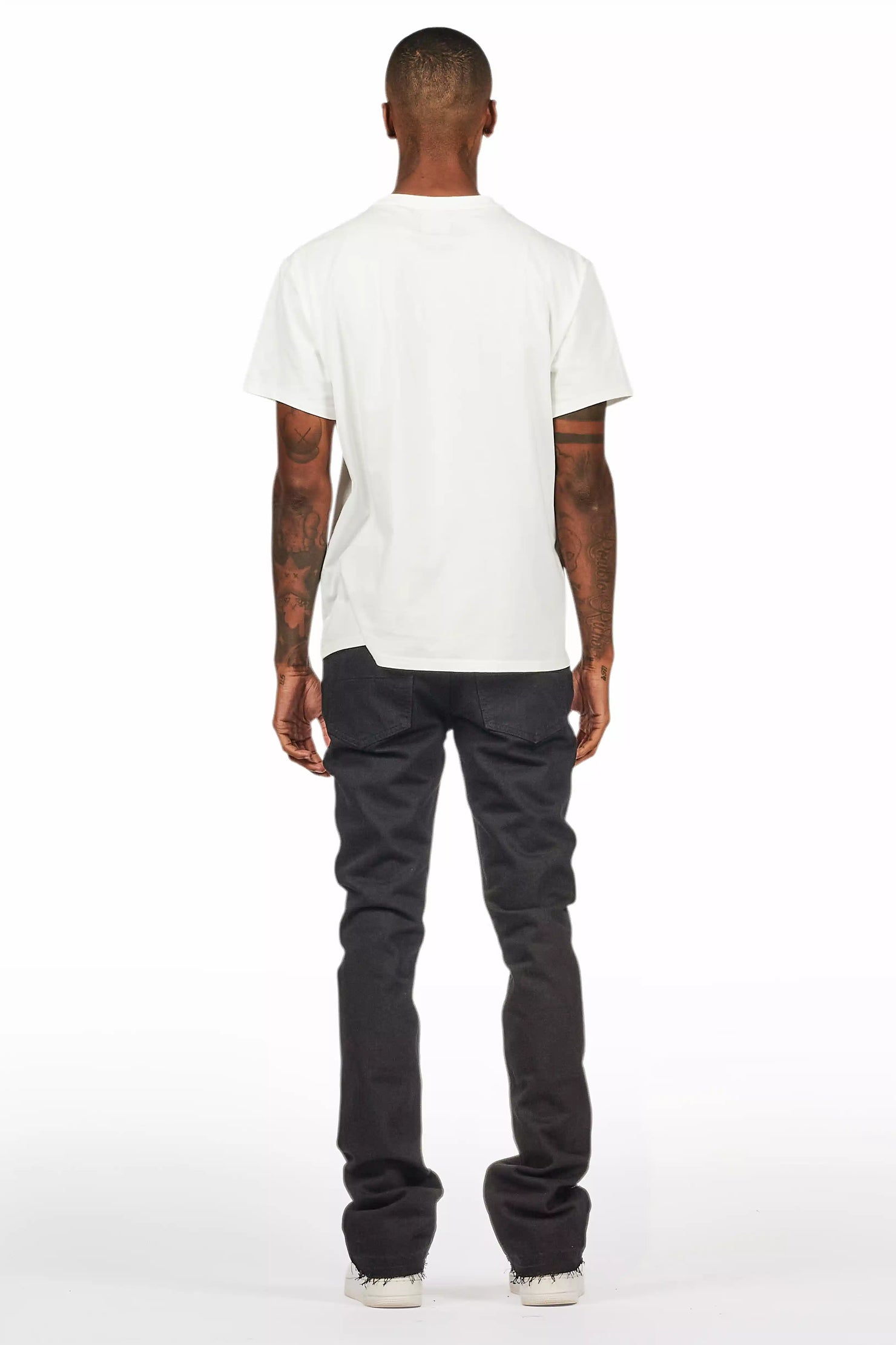 Yari Jet Black Rhinestone Stacked Flare Jean