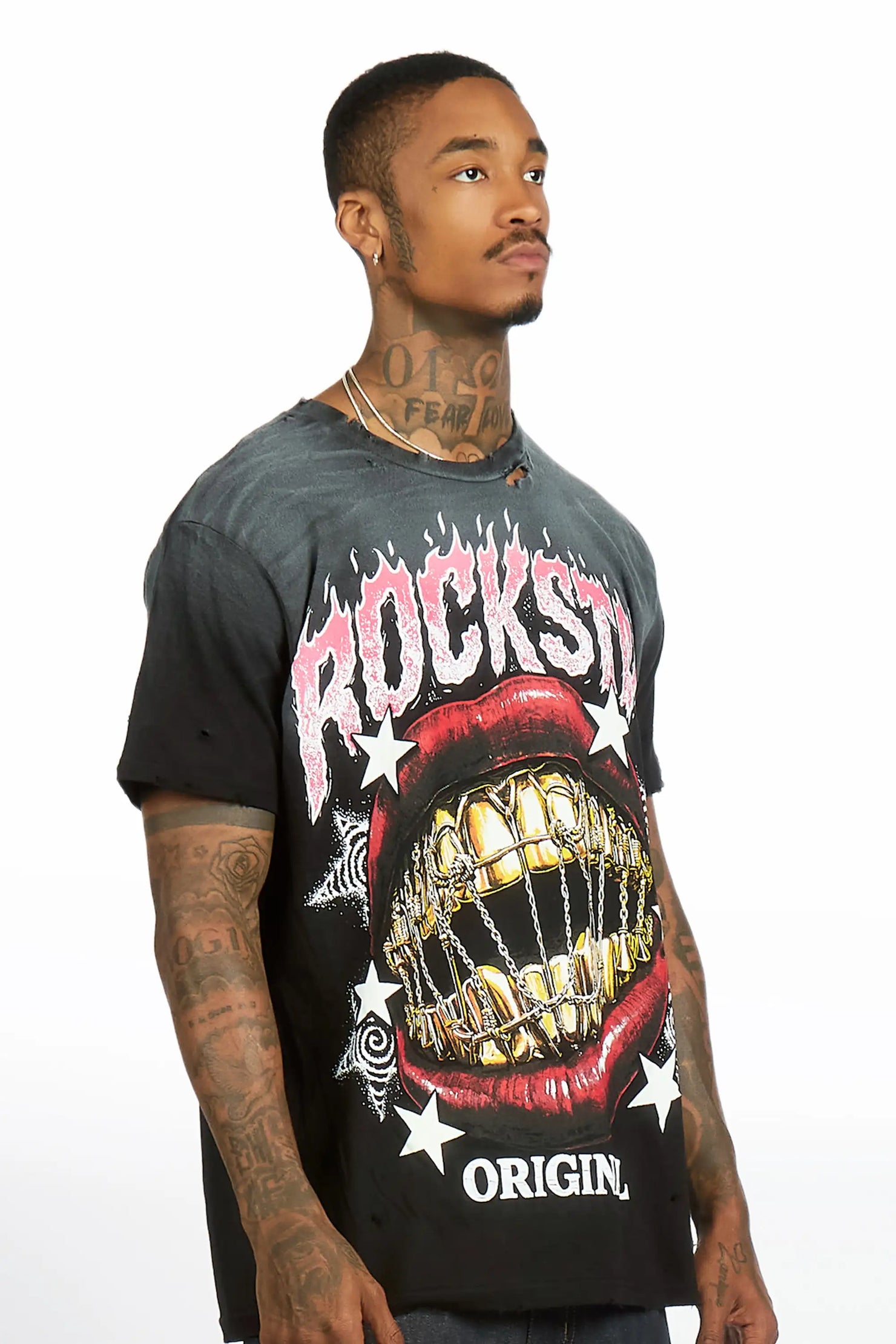 Glasina Black Oversized Graphic T-Shirt
